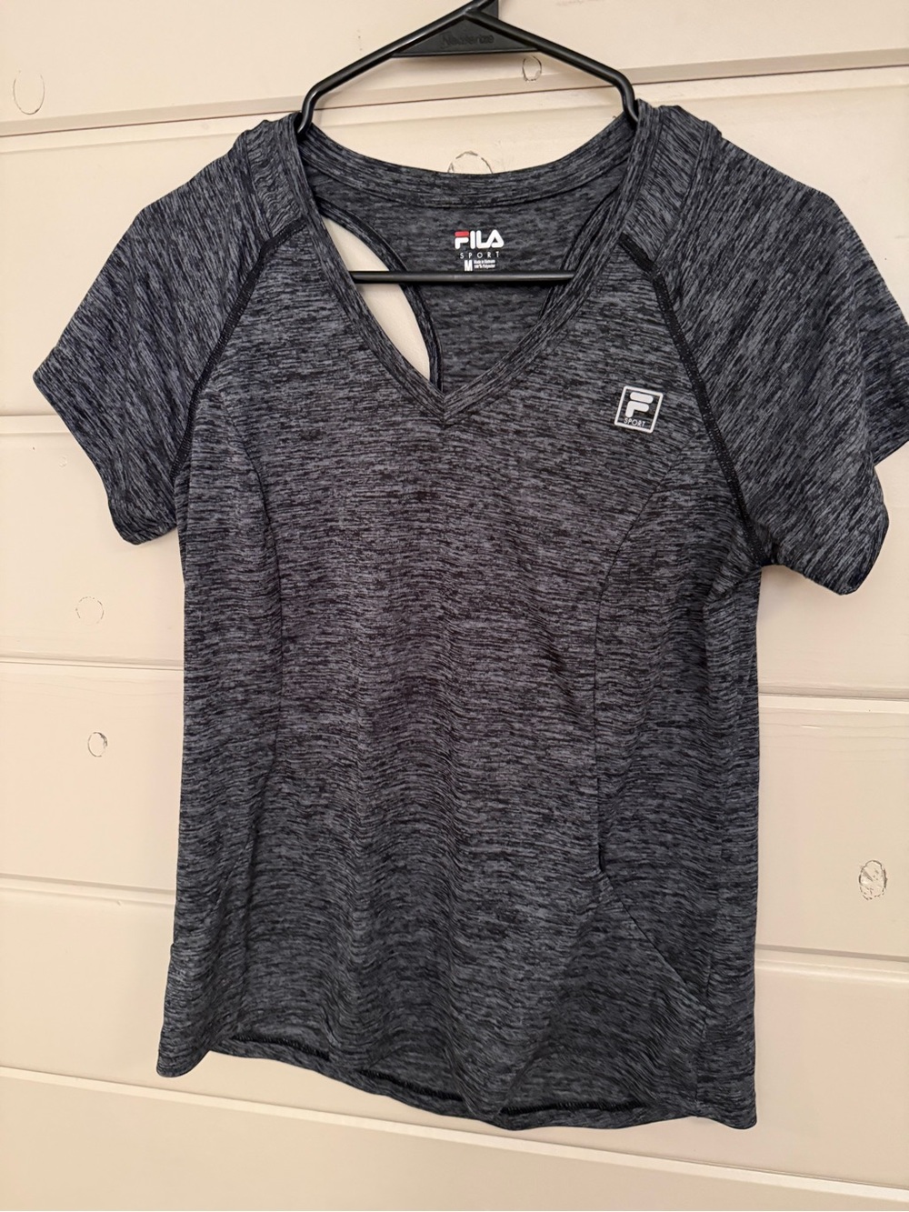 FILA Women's Dark Heather Gray Short-Sleeve V-Neck Performance Tee